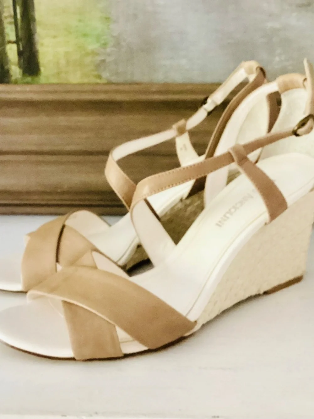ENZO ANGIOLINI Espadrille Wedges Sandal Leather Tan crossover Strap Women’s 8M